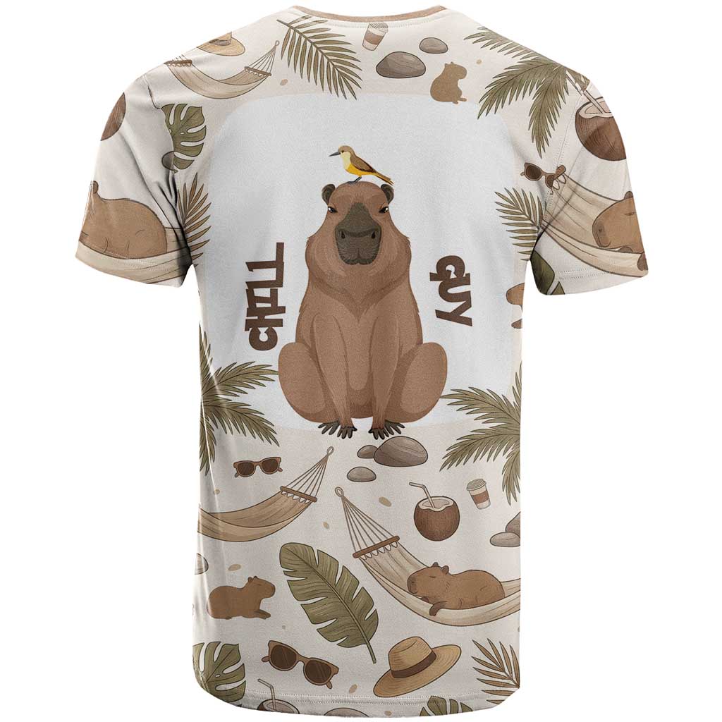 Chill Capybara Vibes T-Shirt with Hammock and Coconut Tropical Relaxed Style Graphic Tee