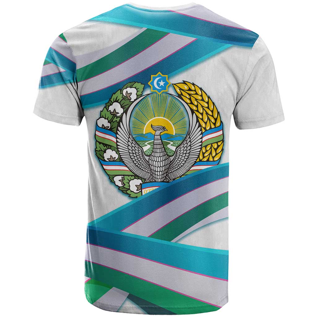 Uzbekistan T-Shirt with Ribbon Wave Design Graphic Tee