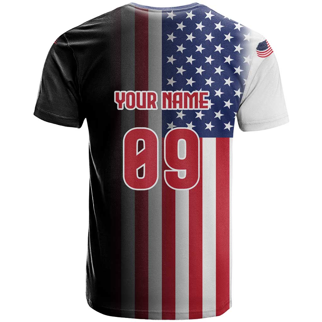 Custom Patriotic Eagle Motocross T-Shirt with American Flag and Rider Design Graphic Tee