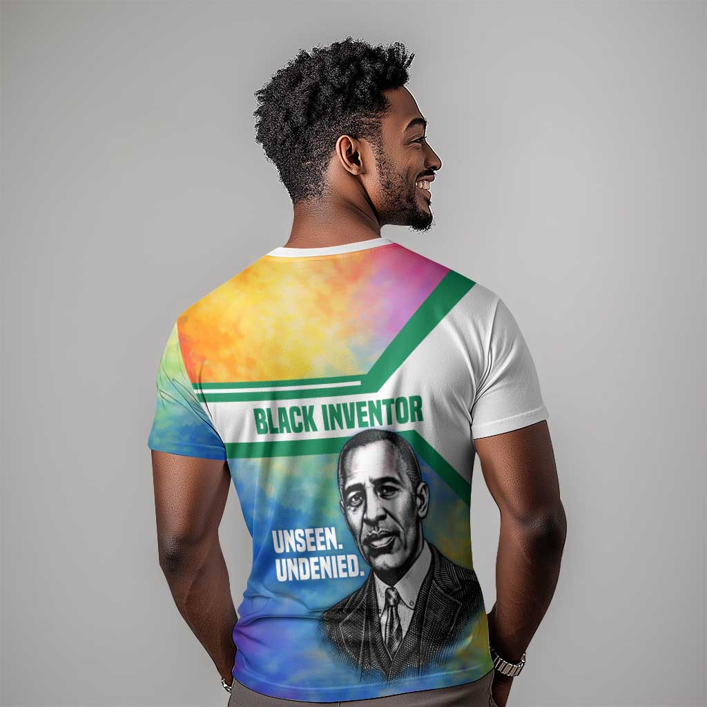 Garrett Morgan T-Shirt with Real Impact Quote, Black Inventor Portrait and Vibrant Watercolor Graphic Tee