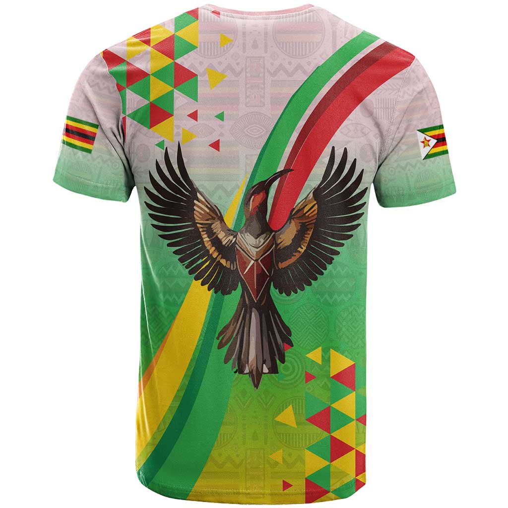 Zimbabwe Vibe T-Shirt Tribal-Inspired Background with Geometric Flag Color Design Graphic Tee