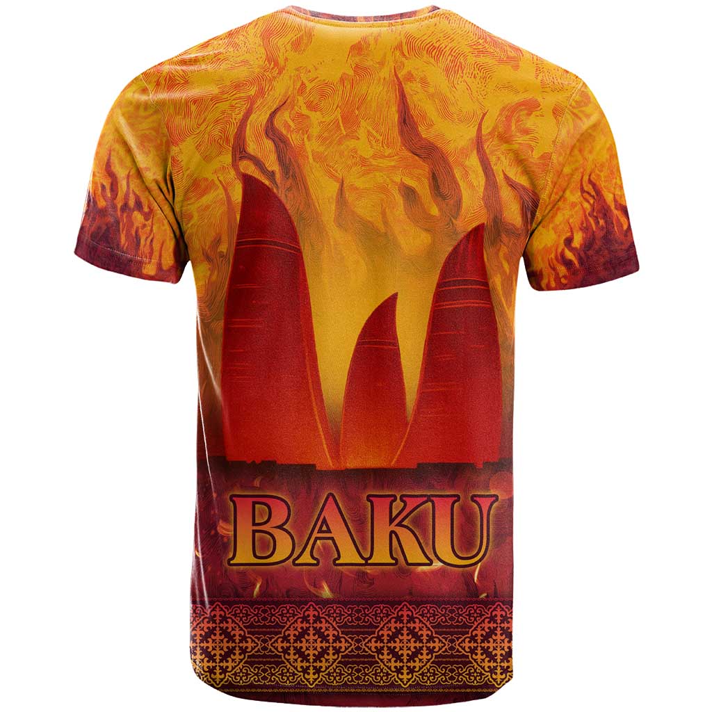 Azerbaijan Land of Fire T-Shirt with Flame Towers and Baku Design Graphic Tee