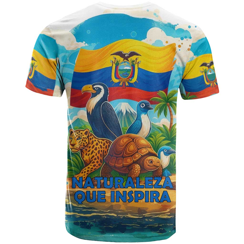 Ecuador T-Shirt with Wildlife and Flag Landscape Design Graphic Tee