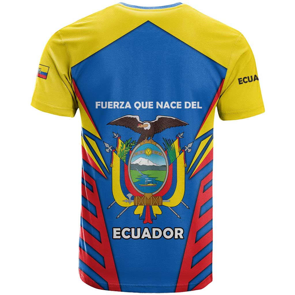 Ecuador T-Shirt with Coat of Arms and Bold Stripe Design Graphic Tee
