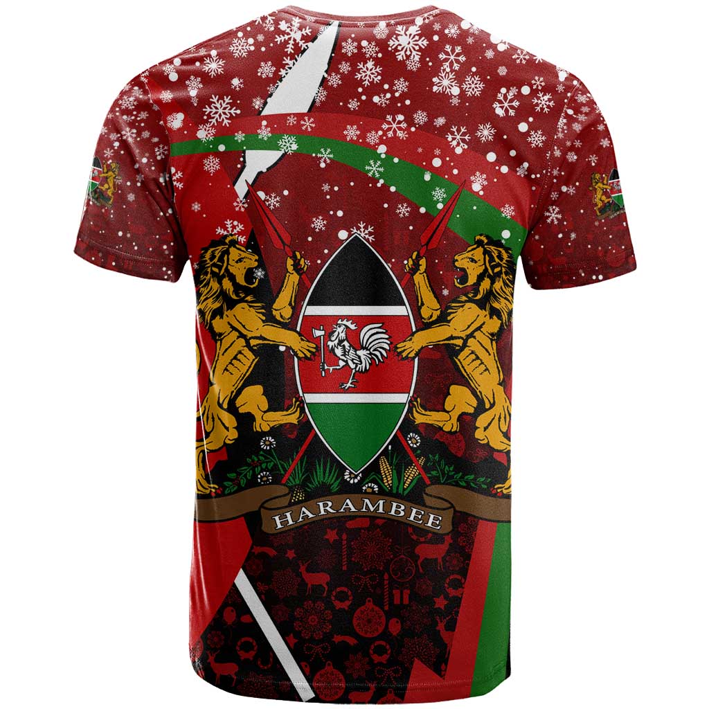 Kenya Christmas T-Shirt with Santa Claus Spear and Red Green Harambee Crest Graphic Tee