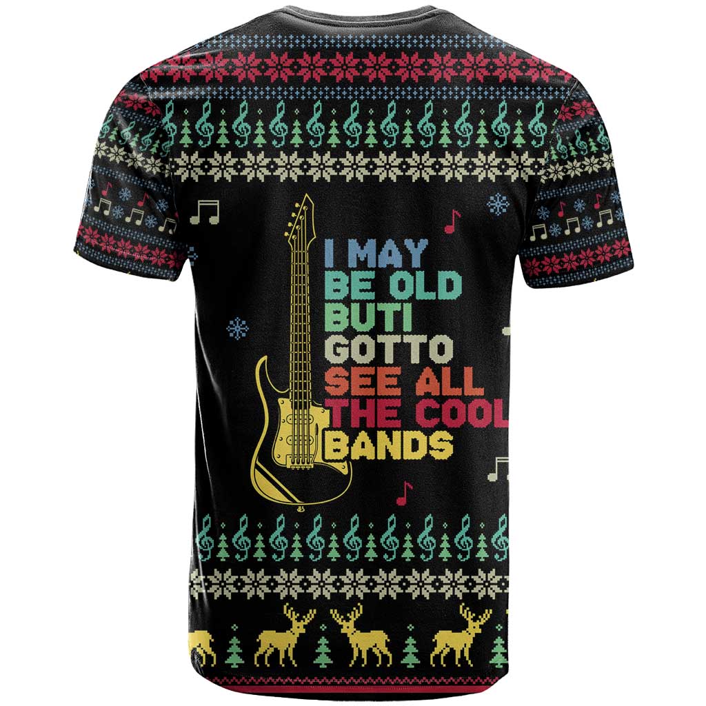 Christmas Vintage Guitar T-Shirt Xmas Holiday Patterns Graphic Tee