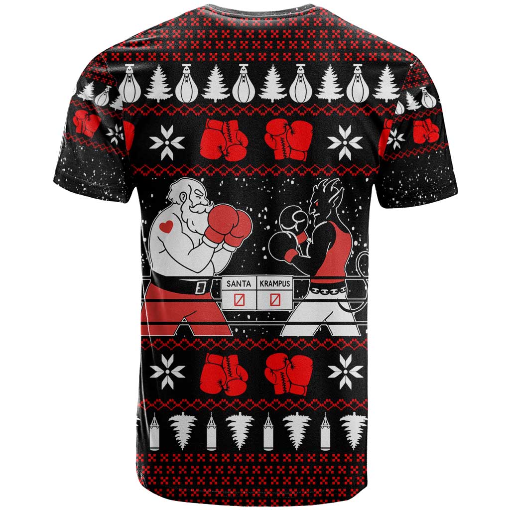Christmas Boxing Santa And Krampus T-Shirt Xmas Holiday Patterns Graphic Tee