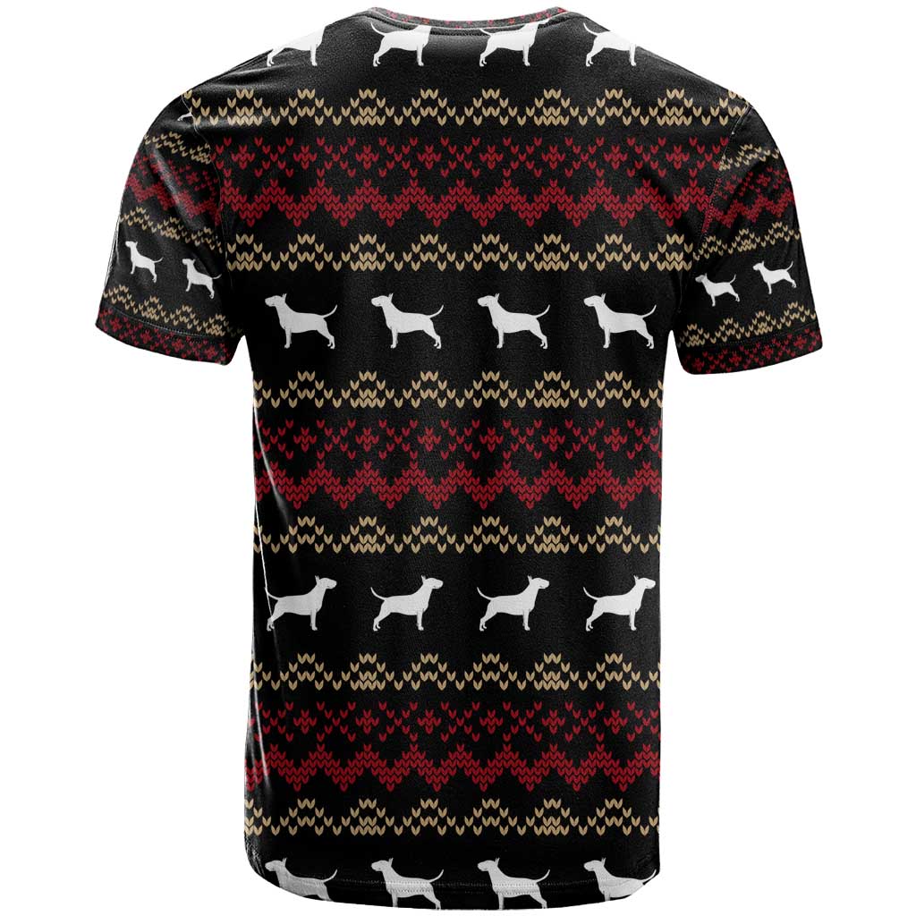 Christmas Bull Dog Terrier T-Shirt Xmas Holiday Patterns Graphic Tee