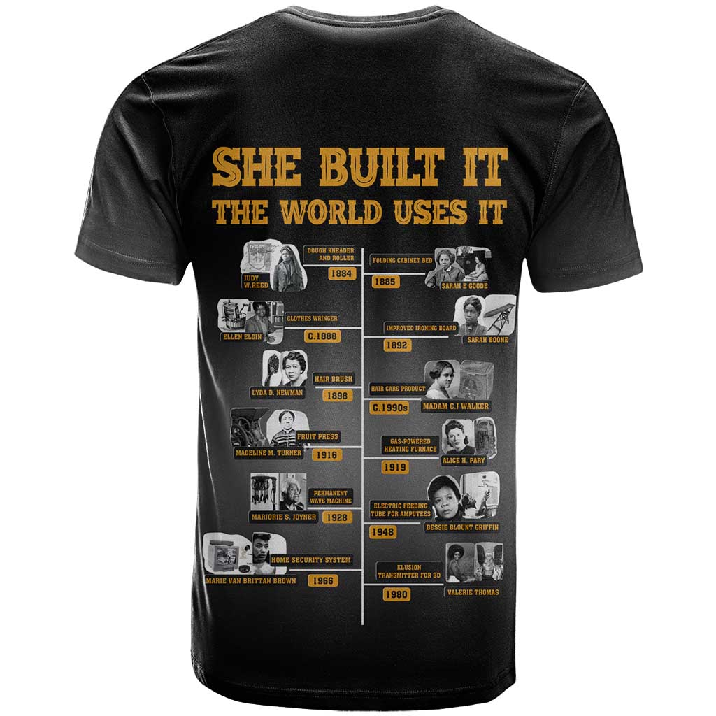 She Built It The World Uses It T-Shirt African Influential Women Innovators Timeline Graphic Tee