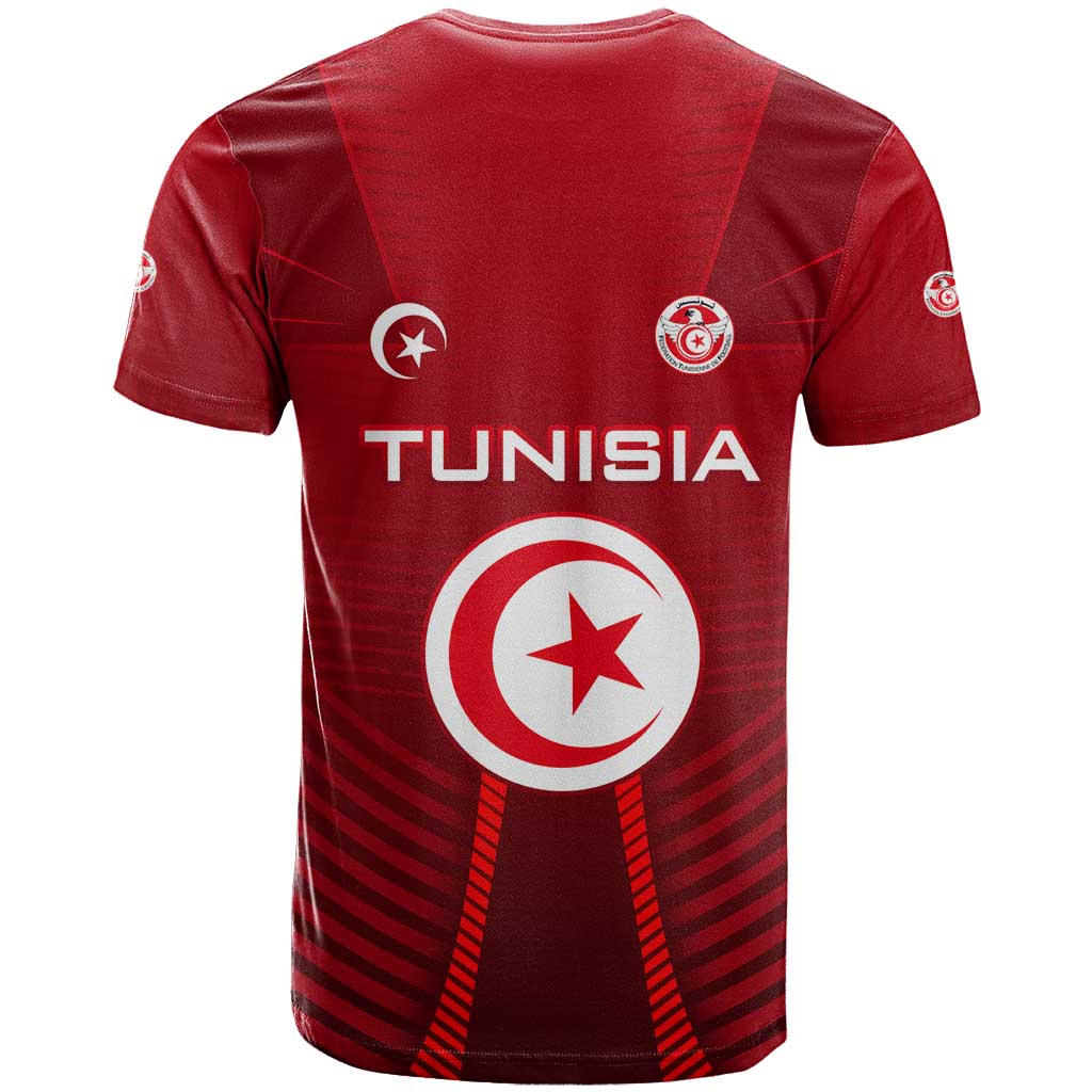 Tunisia National Flag T-Shirt with Crescent Star Emblem and Red Sport Design Graphic Tee