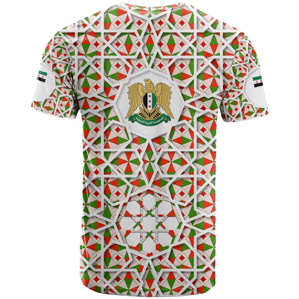 Syria Geometric Pattern T-Shirt with Traditional Arab Tile Motif and Flag Emblem Graphic Tee