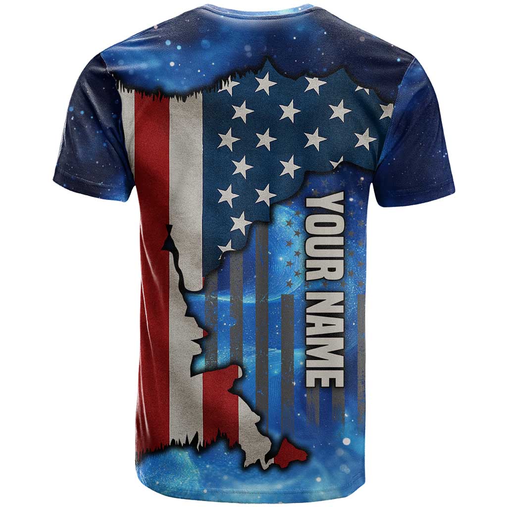 Custom American Flag Universe Patriotic T-Shirt Blue Galaxy Sky Graphic Design Graphic Tee
