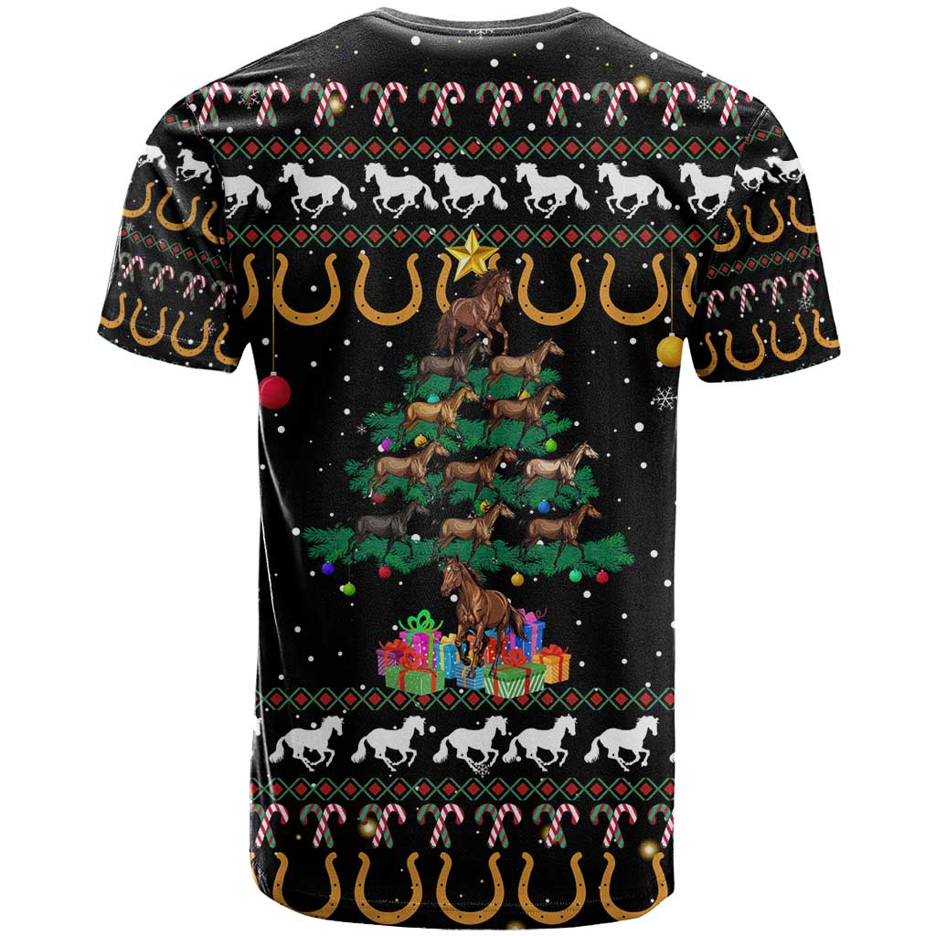 Horse Christmas Tree Christmas Design T-Shirt Xmas Holiday Patterns Graphic Tee