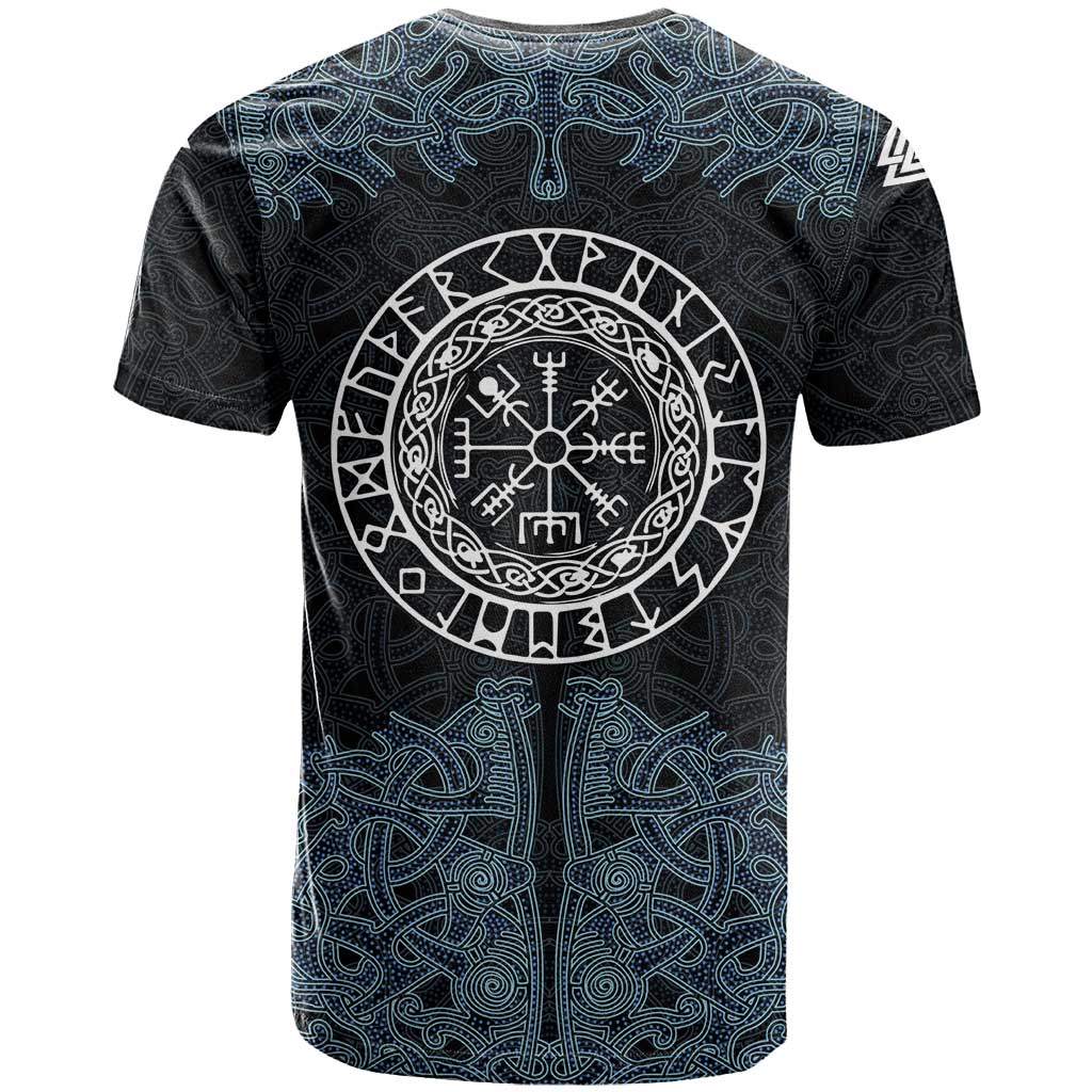 Viking Vegvisir Symbol T-Shirt with Runes and Intricate Knotwork Norse Protection Tribute Graphic Tee