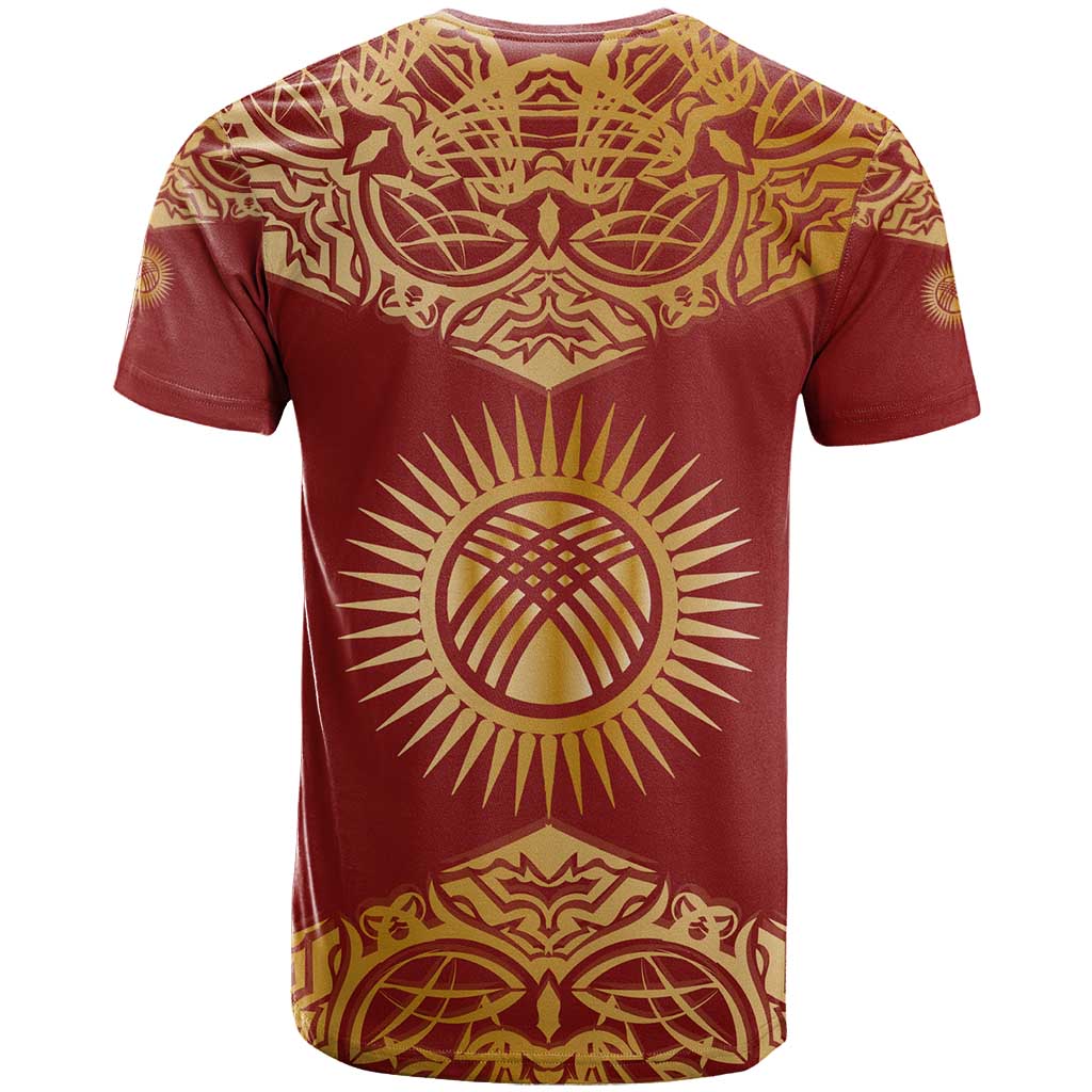 Kyrgyzstan National Symbol T-Shirt Traditional Golden Pattern in Red and Gold Graphic Tee