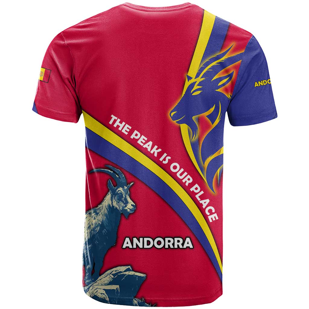 Andorra T-Shirt with Mountain Goat and Curved Stripe Design Graphic Tee
