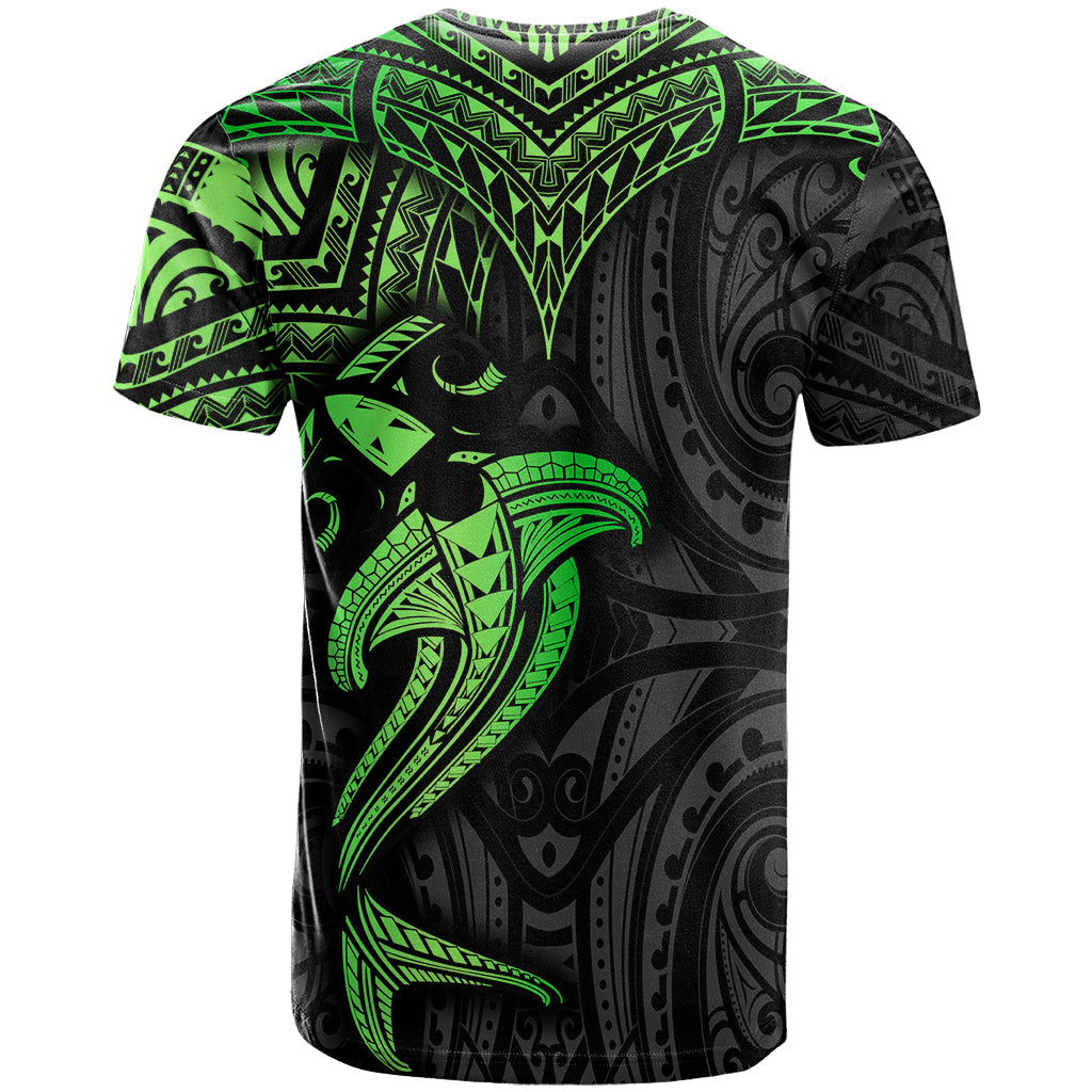 Polynesian T-Shirt Hammerhead Shark Tribal Pattern Black Green Version Graphic Tee