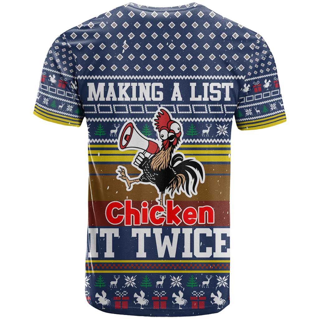 Chicken It Twice Christmas T-Shirt Xmas Holiday Patterns Graphic Tee