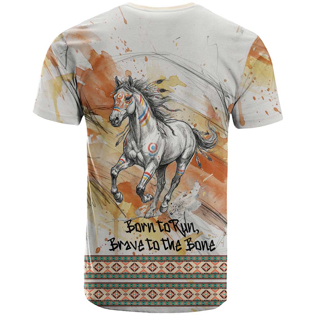 Native American Red Handprint T-Shirt Watercolor Paint Splash and Brave Horse Art Graphic Tee