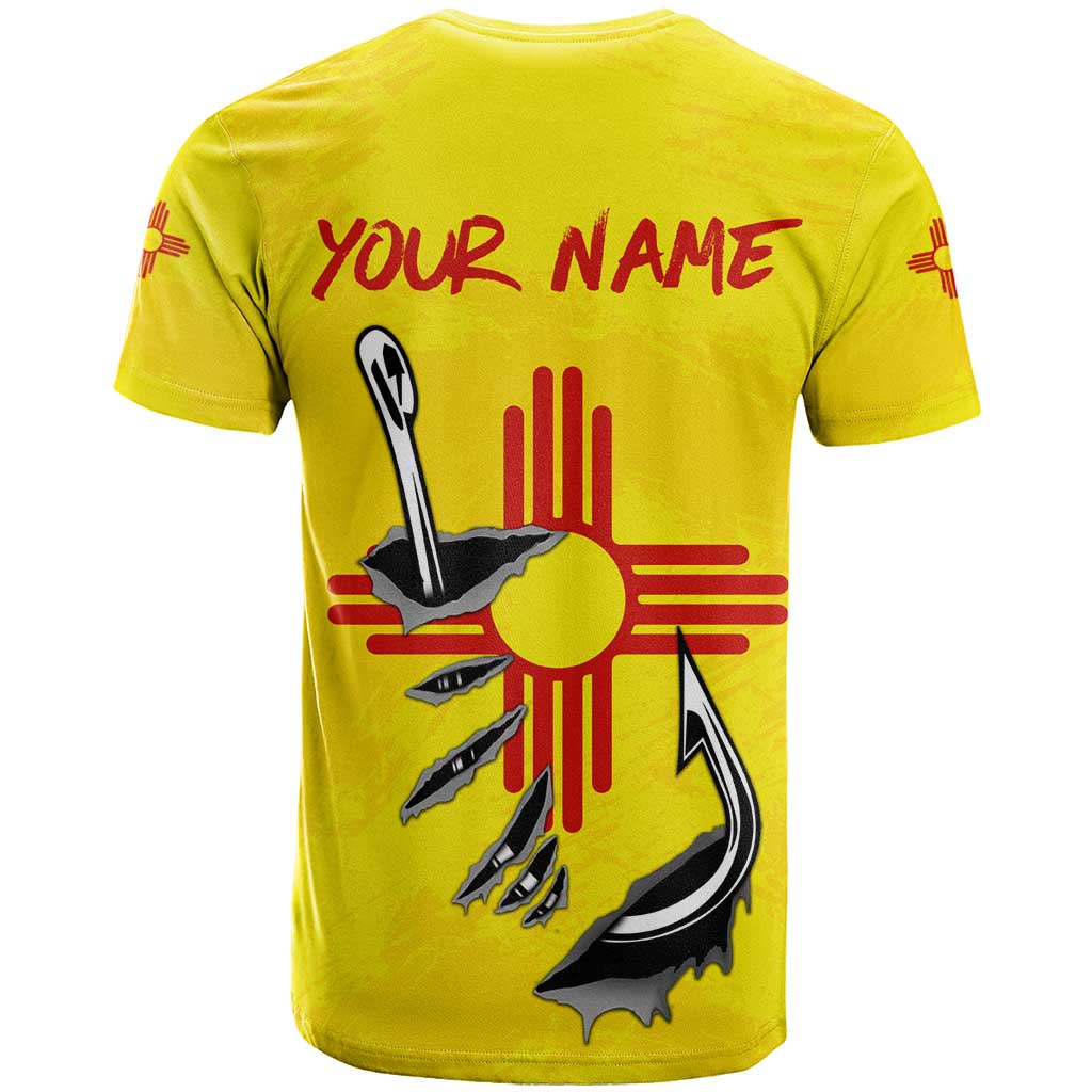 New Mexico Zia Symbol Fish Hook T-Shirt Torn Fishing Graphic and Custom Name Design Graphic Tee