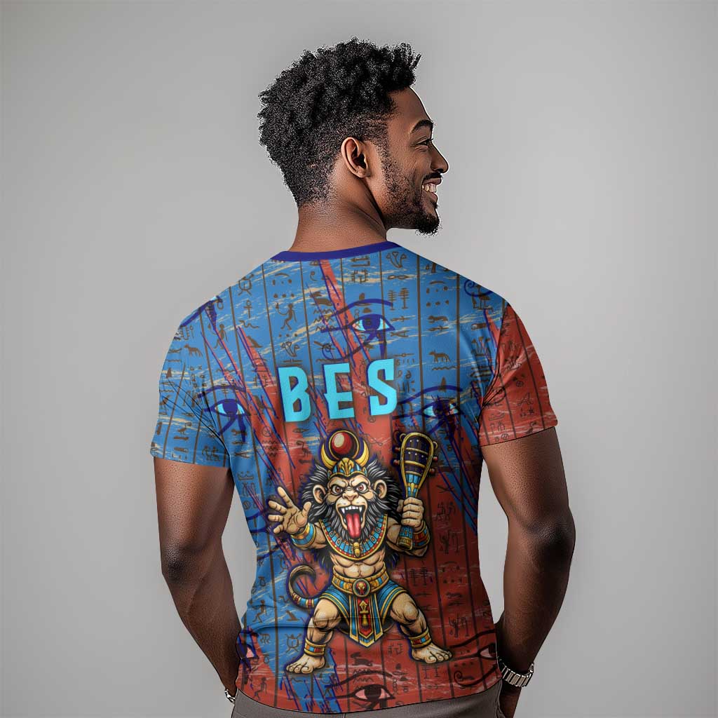 Bes T-Shirt Ancient Egyptian Hieroglyphs and Sacred Symbols Ancient Myth Graphic Tee