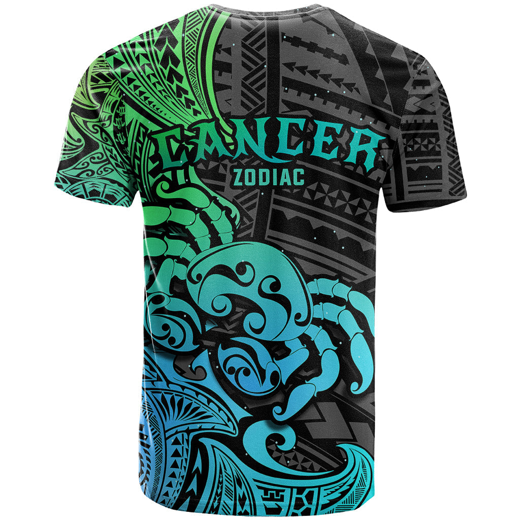 Zodiac Cancer T-Shirt Polynesian in Gradient Blue Graphic Tee