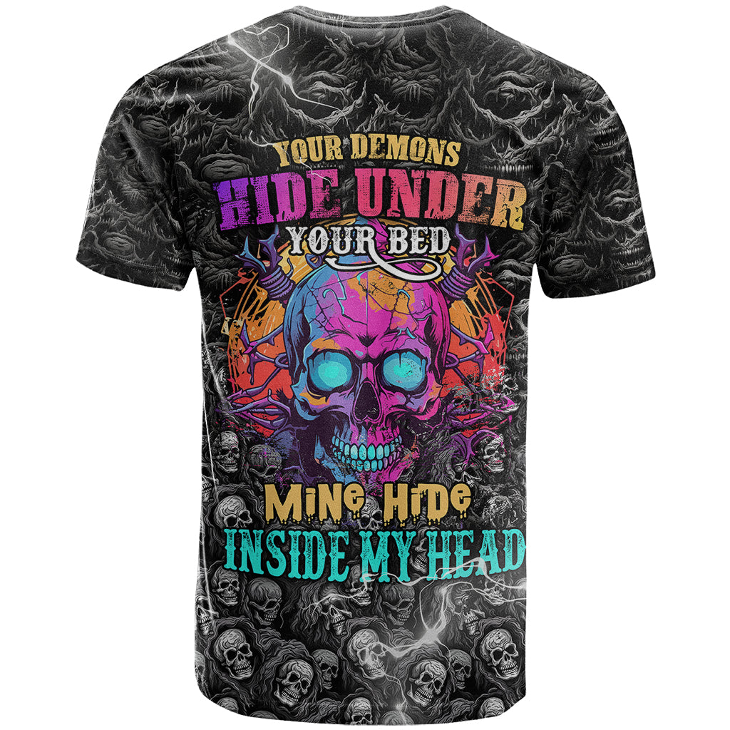Skull T-Shirt Your Demons Hide Under Your Bed Mine Hide Inside My Head Graphic Tee