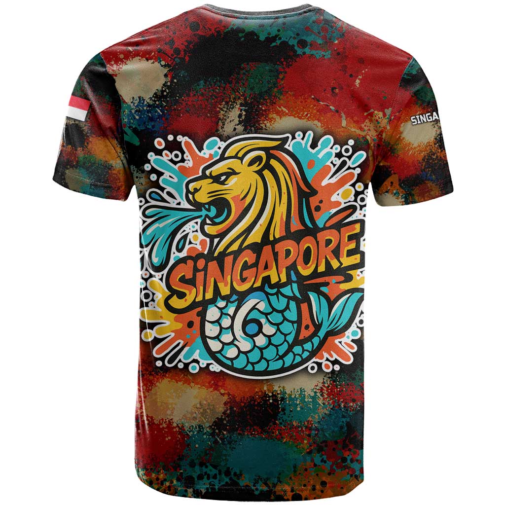 Singapore Merlion T-Shirt with Graffiti Art Style and National Flag Graphic Tee