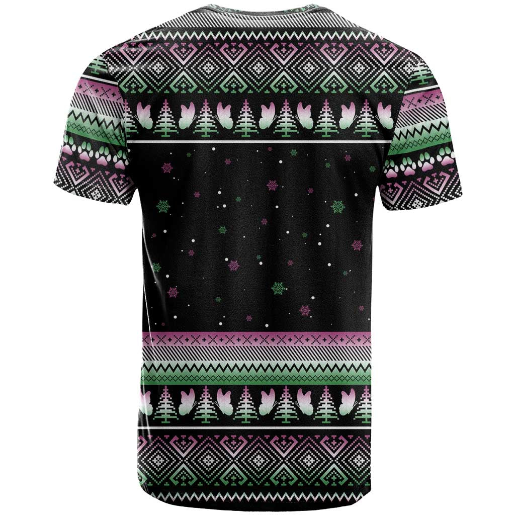 Christmas Dachshund Angel Dog T-Shirt Pink Green Tree Feather Pattern Design Graphic Tee