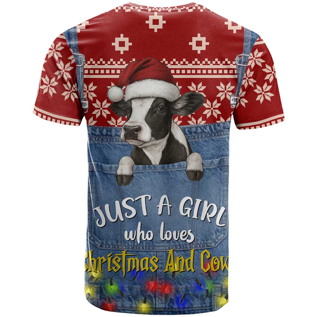 Just A Girl Who Loves Christmas And Cows Christmas T-Shirt Funny Xmas Holiday Patterns Graphic Tee