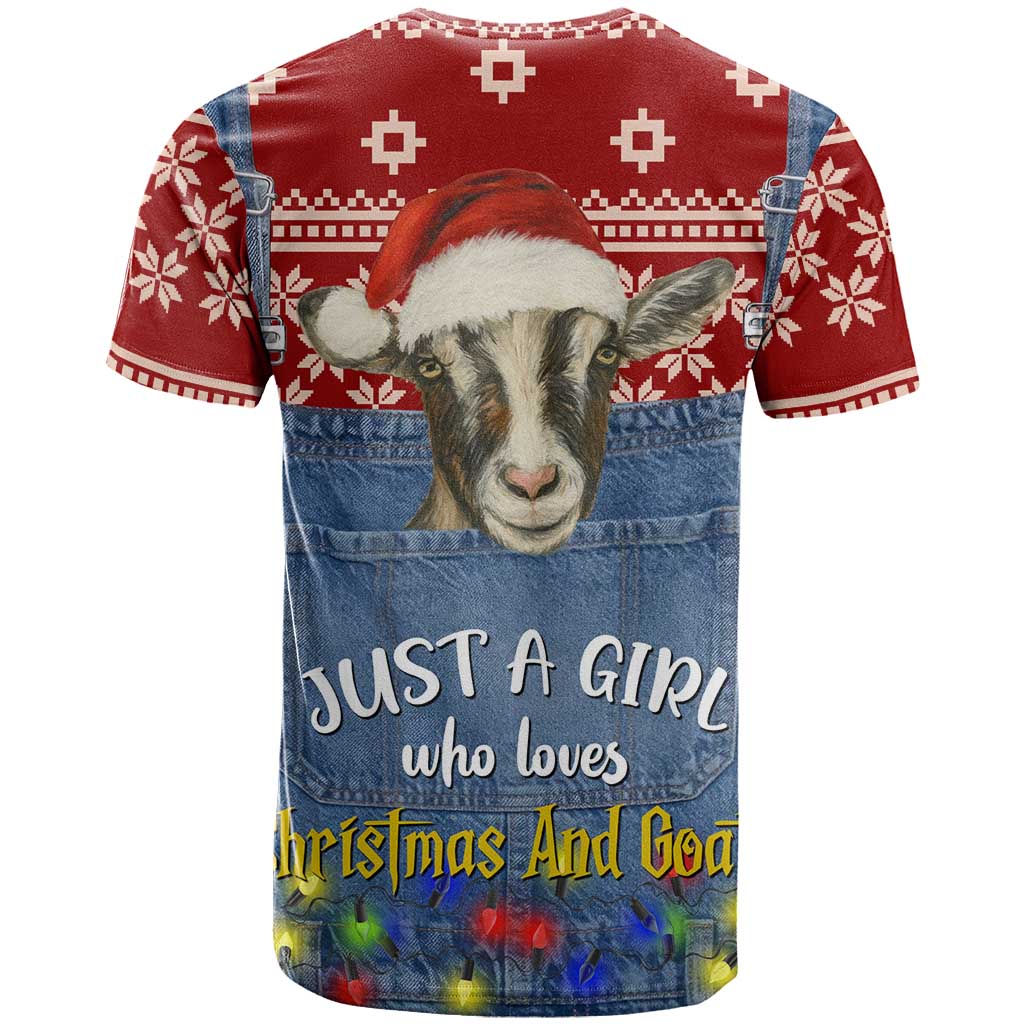 Just A Girl Who Loves Christmas And Goats Ugly Christma T-Shirt Funny Xmas Holiday Patterns Graphic Tee