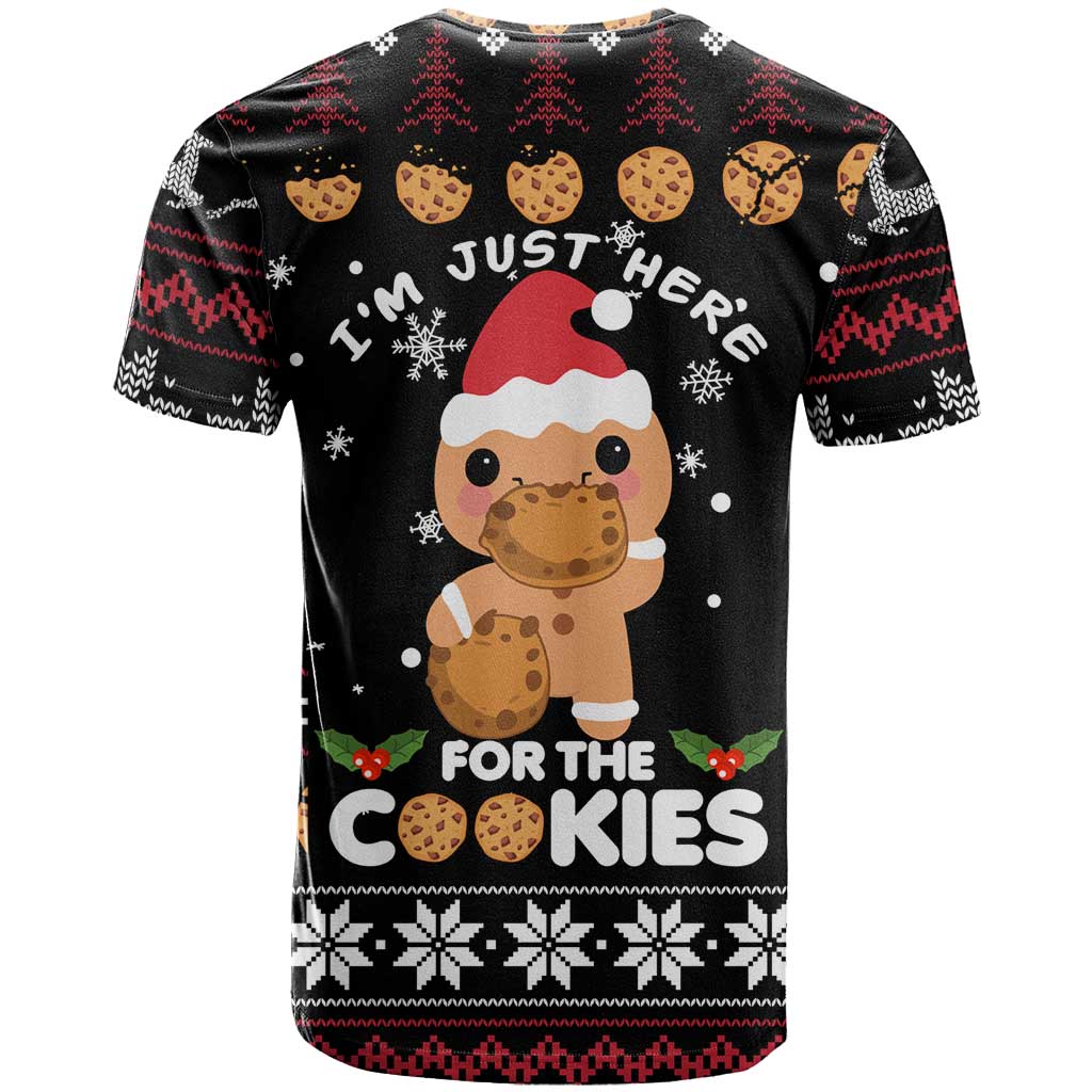 Just Here For The Cookies Christmas T-Shirt Funny Xmas Holiday Patterns Graphic Tee