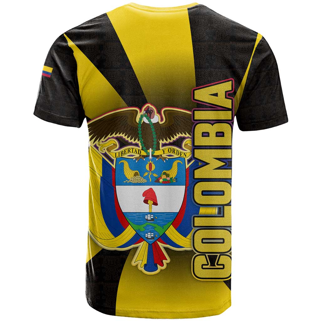 Colombia Heritage T-Shirt with Yellow Black Flag Map and City Street Art Graphic Tee