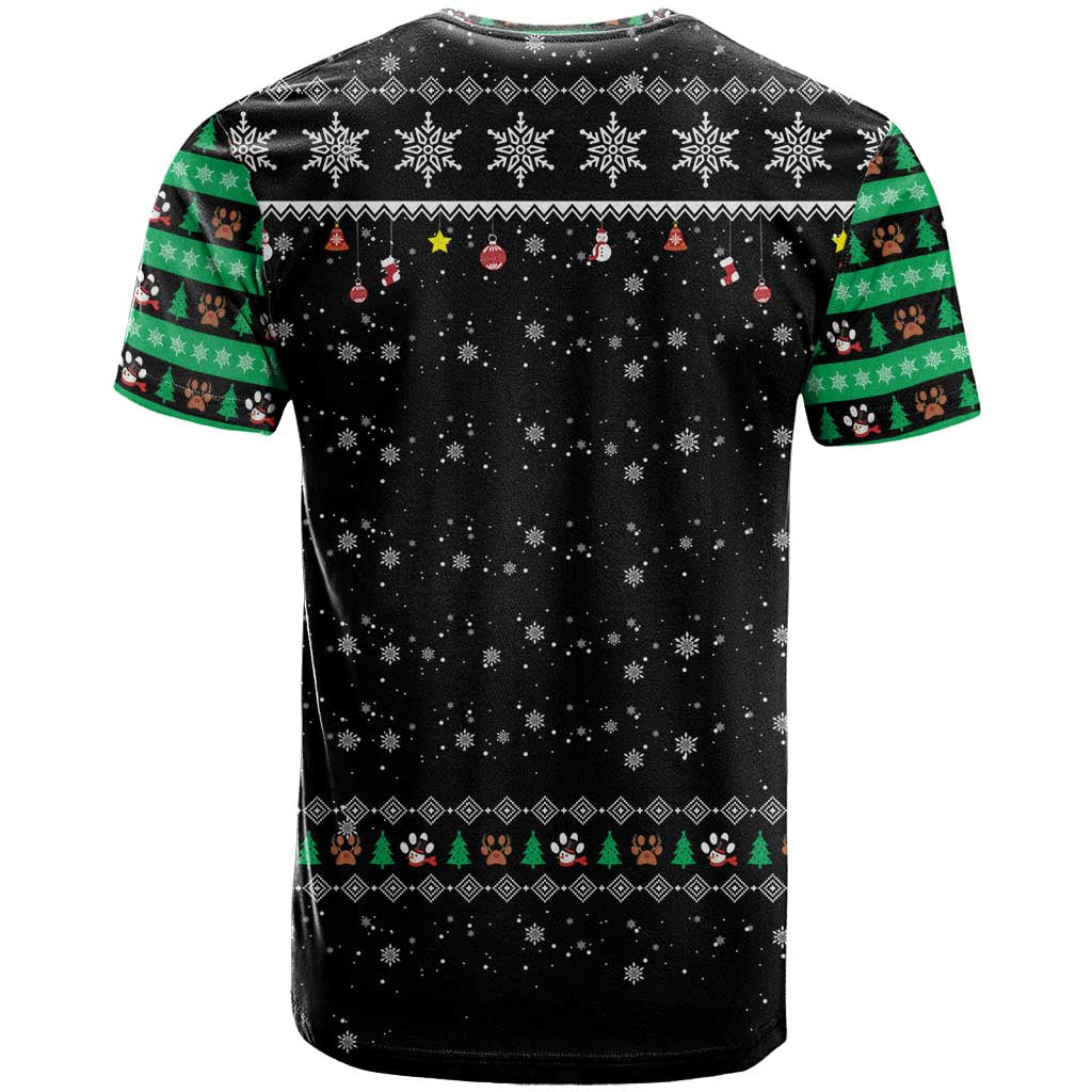Christmas Colorful Dog Pawprint T-Shirt Black Snowflake Pattern Design Graphic Tee
