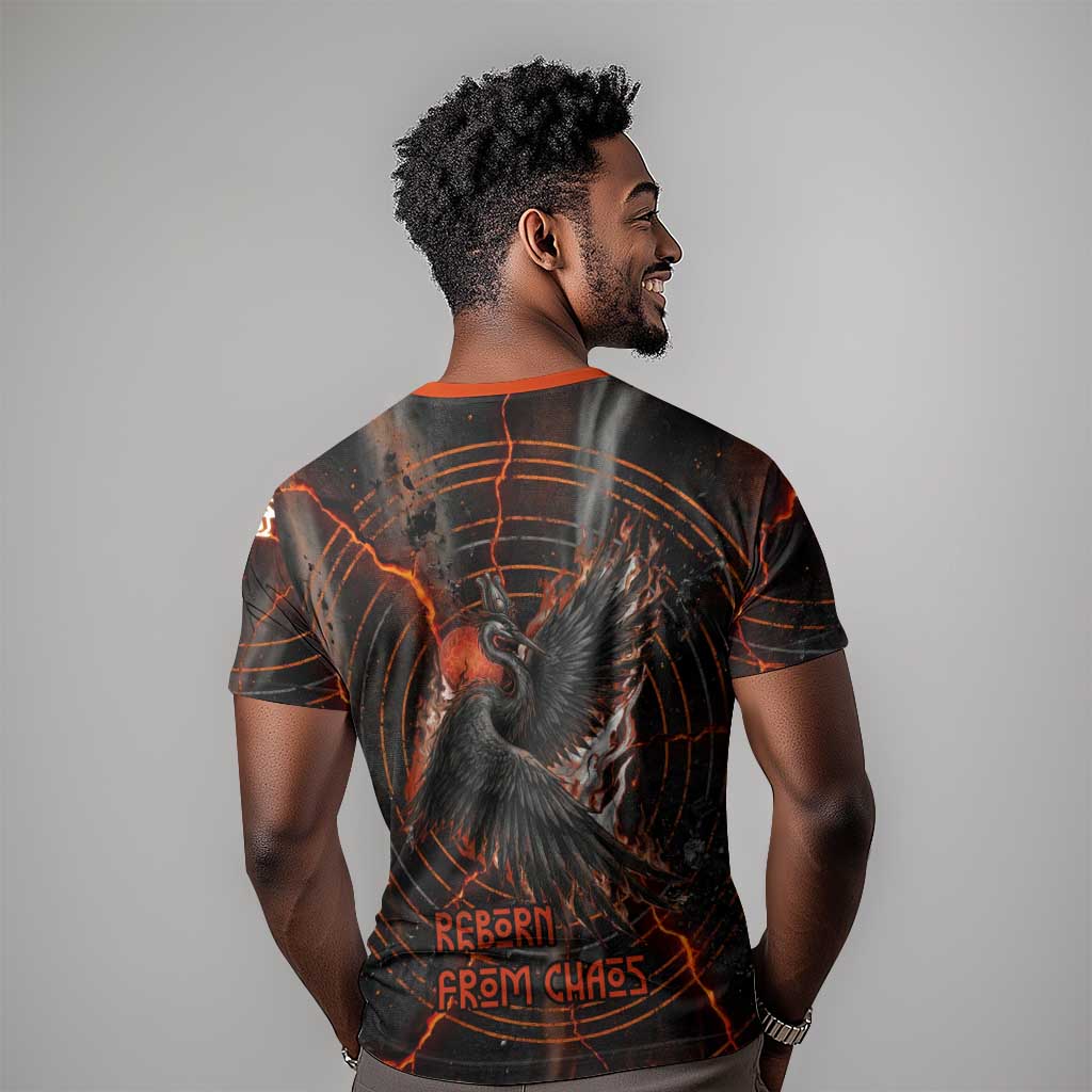 Bennu T-Shirt Ancient Egyptian Lava Crack Texture, Phoenix Firebird and Reborn from Chaos Graphic Tee