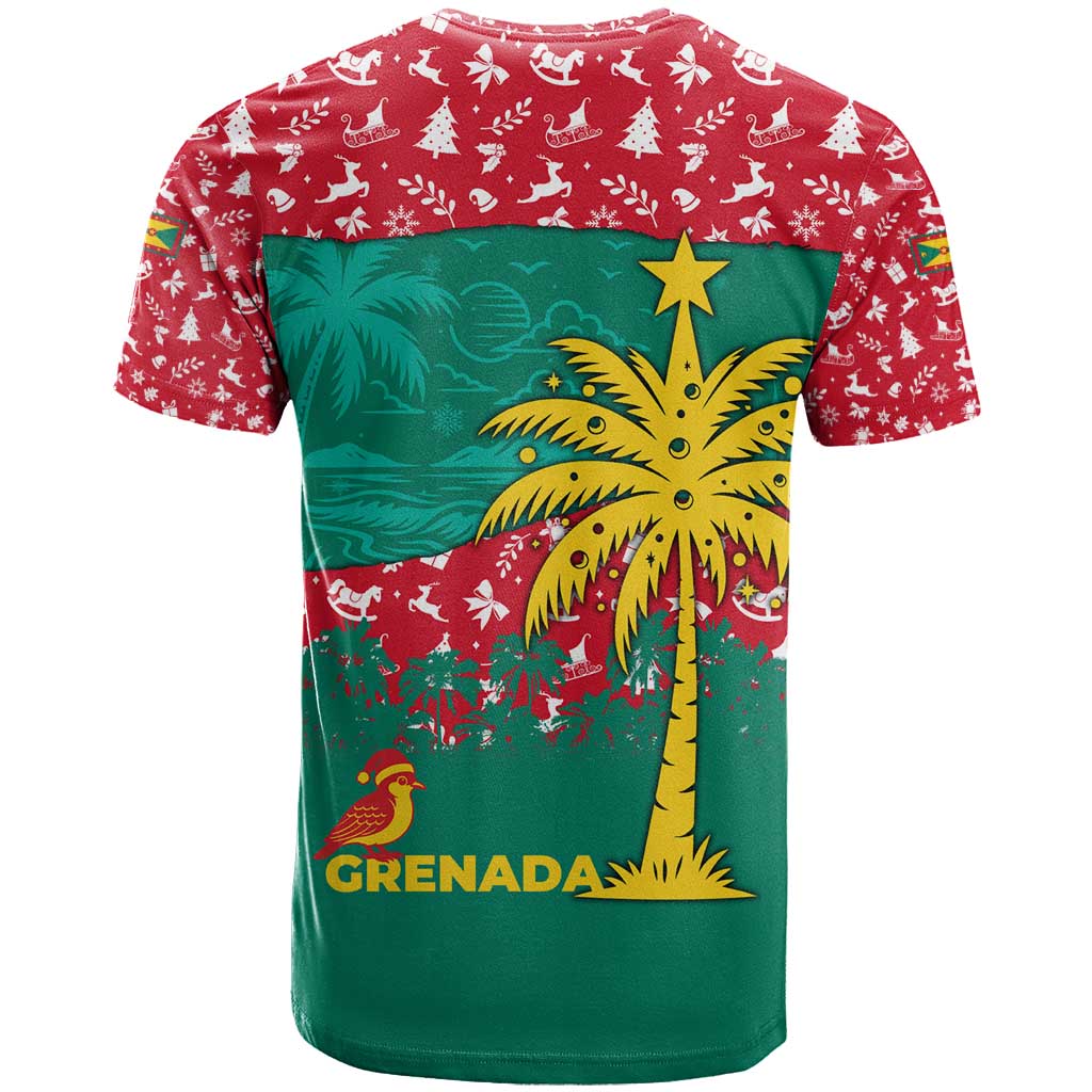 Grenada Christmas T-Shirt with Palm Tree Bird and Tropical Holiday Pattern Design Graphic Tee