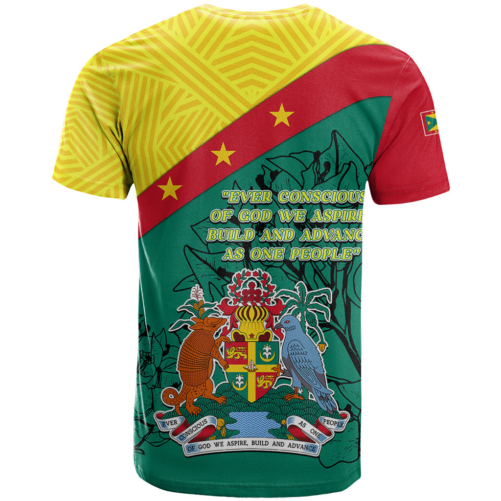 Grenada T-Shirt Coat Of Arms With Bougainvillea Flowers Graphic Tee
