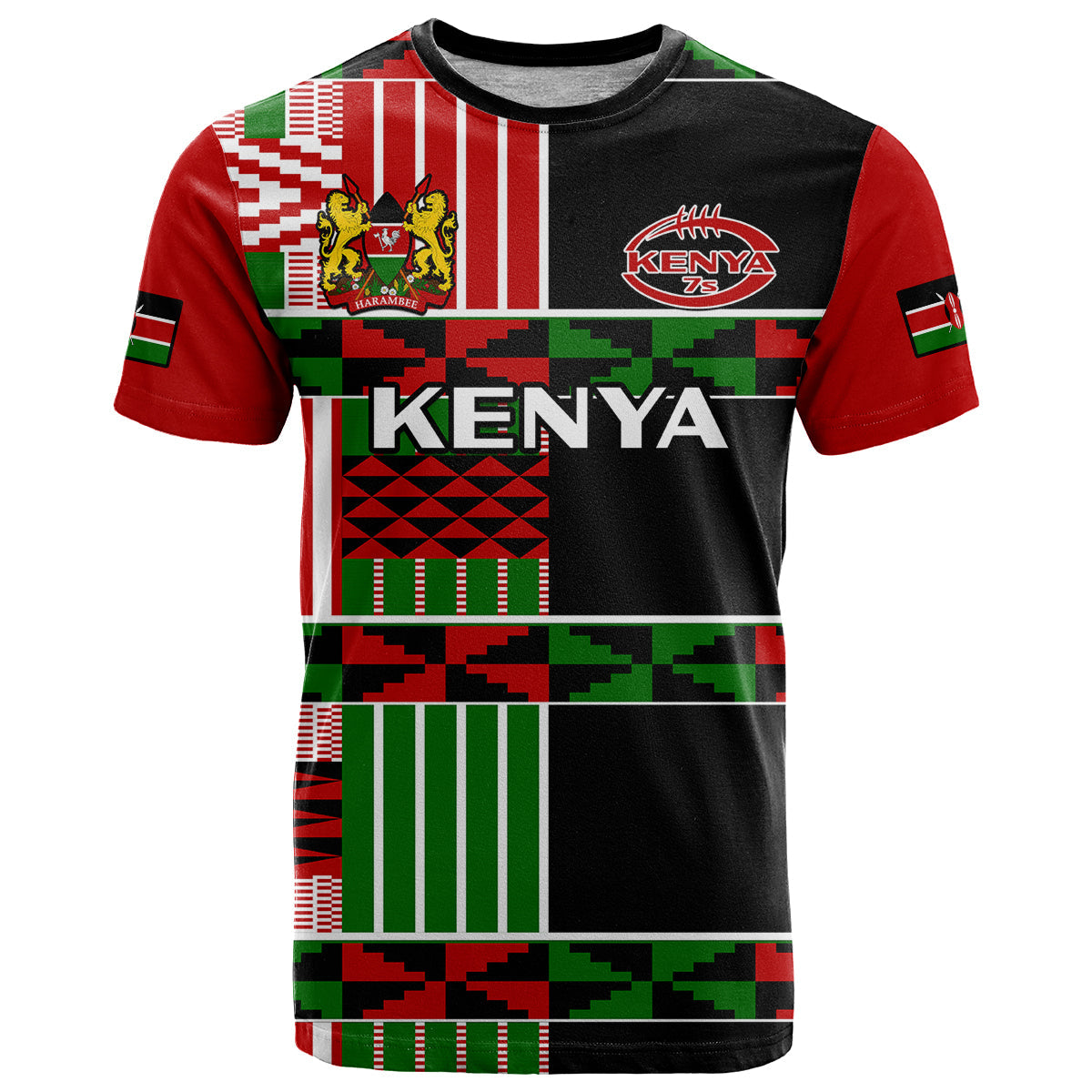 Custom Kenya Rugby Sevens Kenyan Pattern Version T-Shirt Graphic Tee