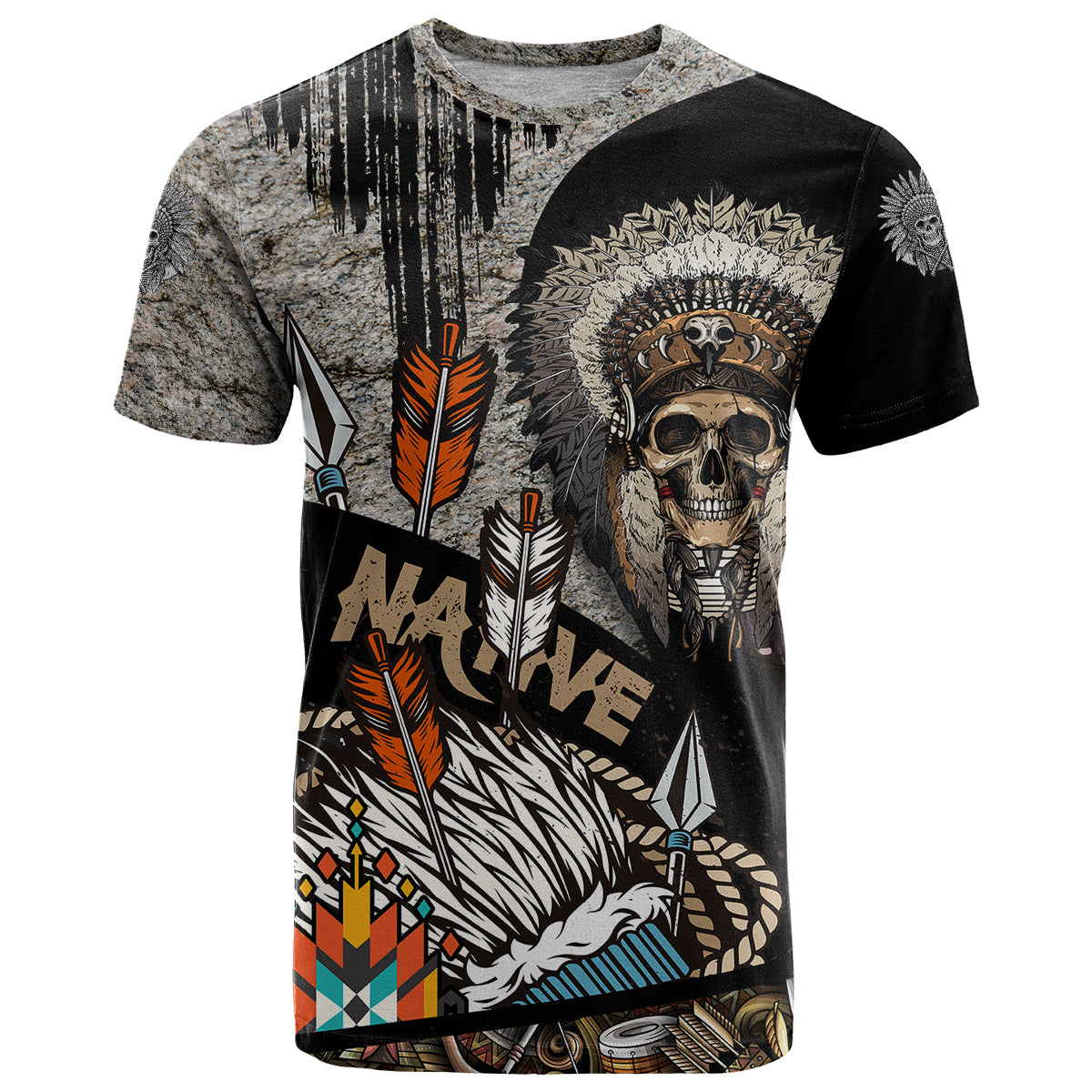 Native American Feather Headdress Abstract Grunge Pattern T-Shirt Graphic Tee