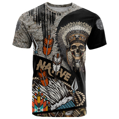 Native American Feather Headdress Abstract Grunge Pattern T-Shirt Graphic Tee