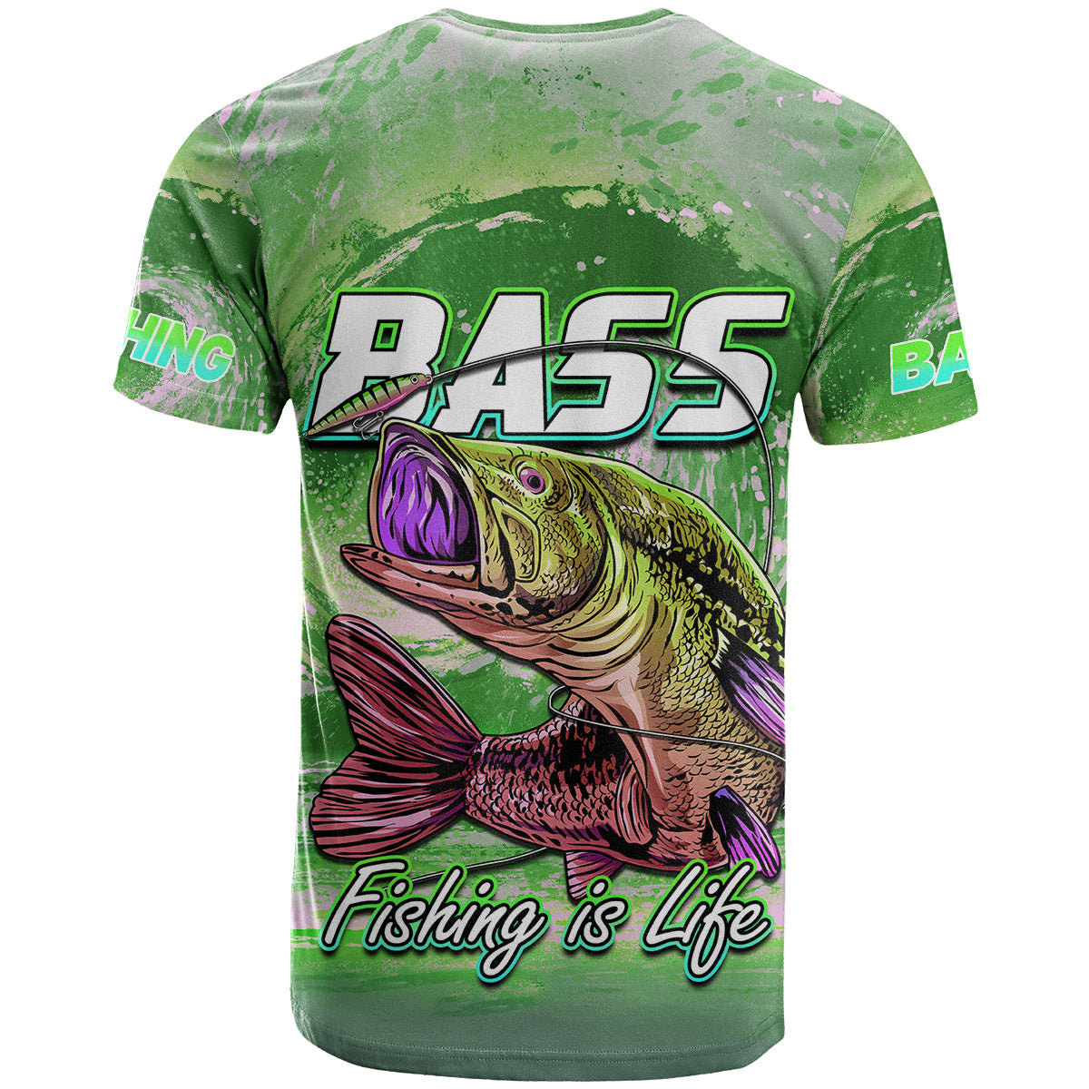 Custom Bass Fishing is Life Hook Sport Largemouth Green T-Shirt Graphic Tee