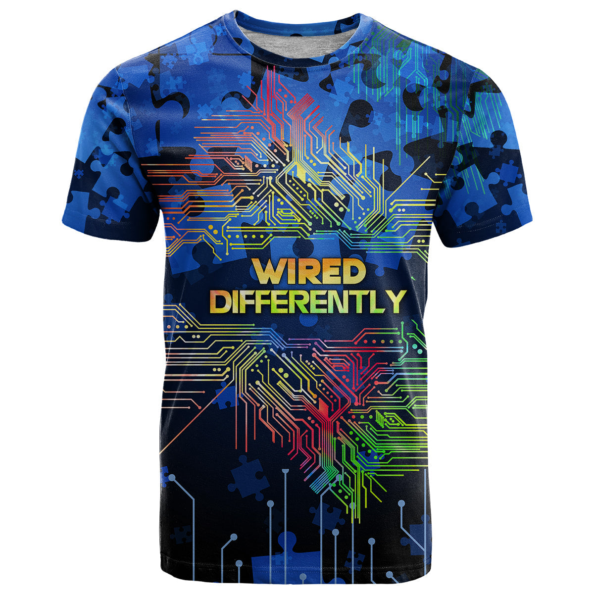 Autism Acceptance Month Neurodiversity Wired Differently T-Shirt Graphic Tee