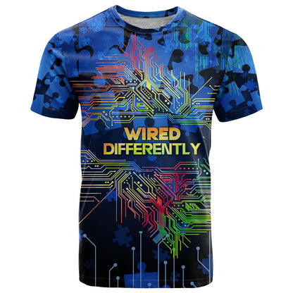 Autism Acceptance Month Neurodiversity Wired Differently T-Shirt Graphic Tee