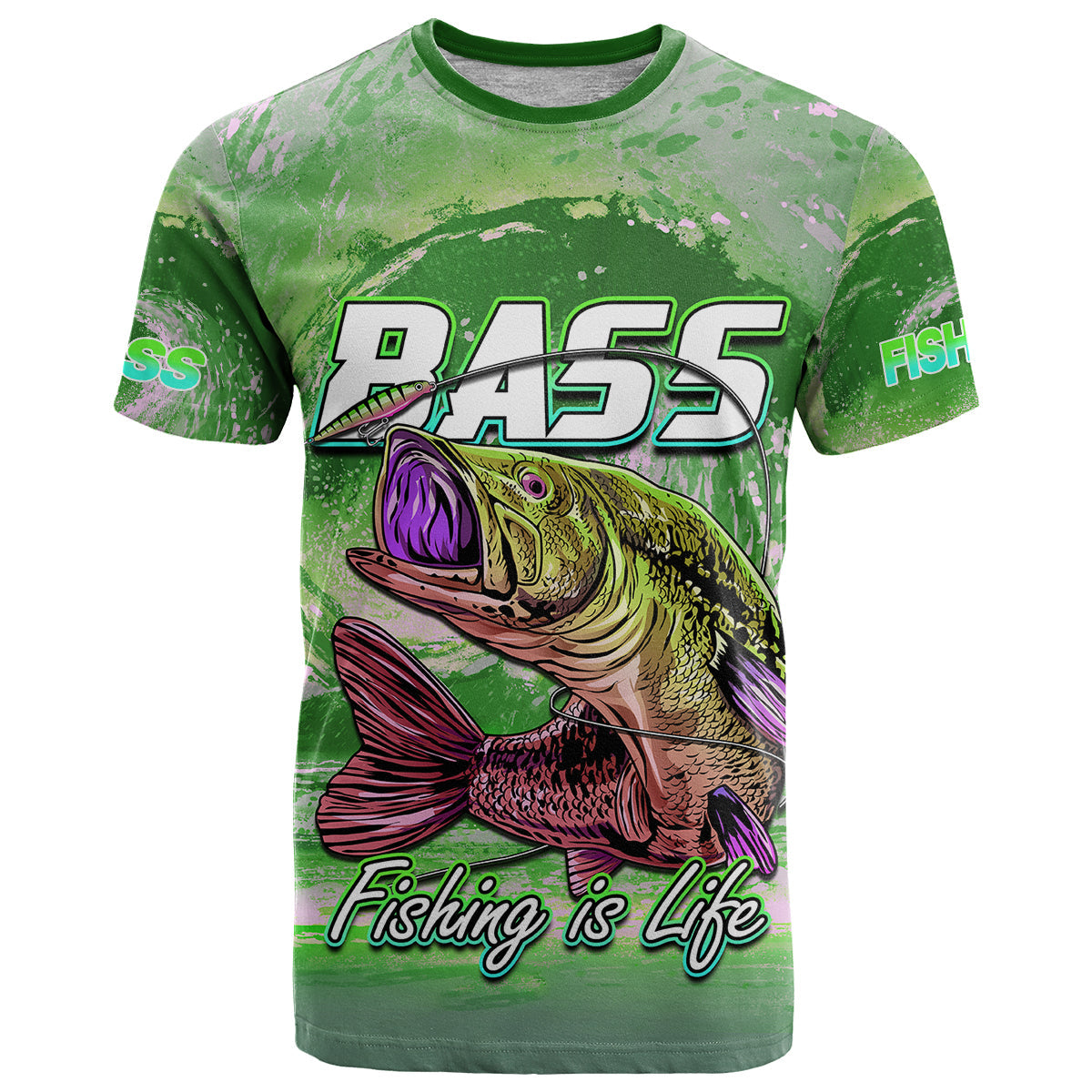 Fishing T-Shirt Bass Fishing is Life Hook Sport Largemouth GreenLT9 Graphic Tee