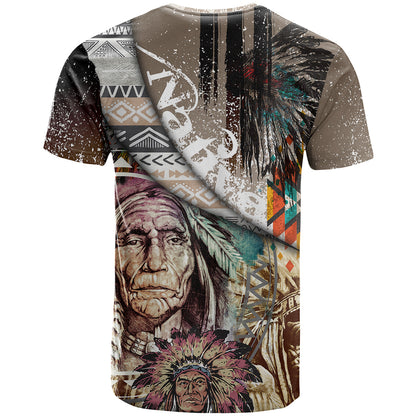 Native American Feather Headdress Portrait Of American Indian Colorful Distress Beton Texture T-Shirt Graphic Tee