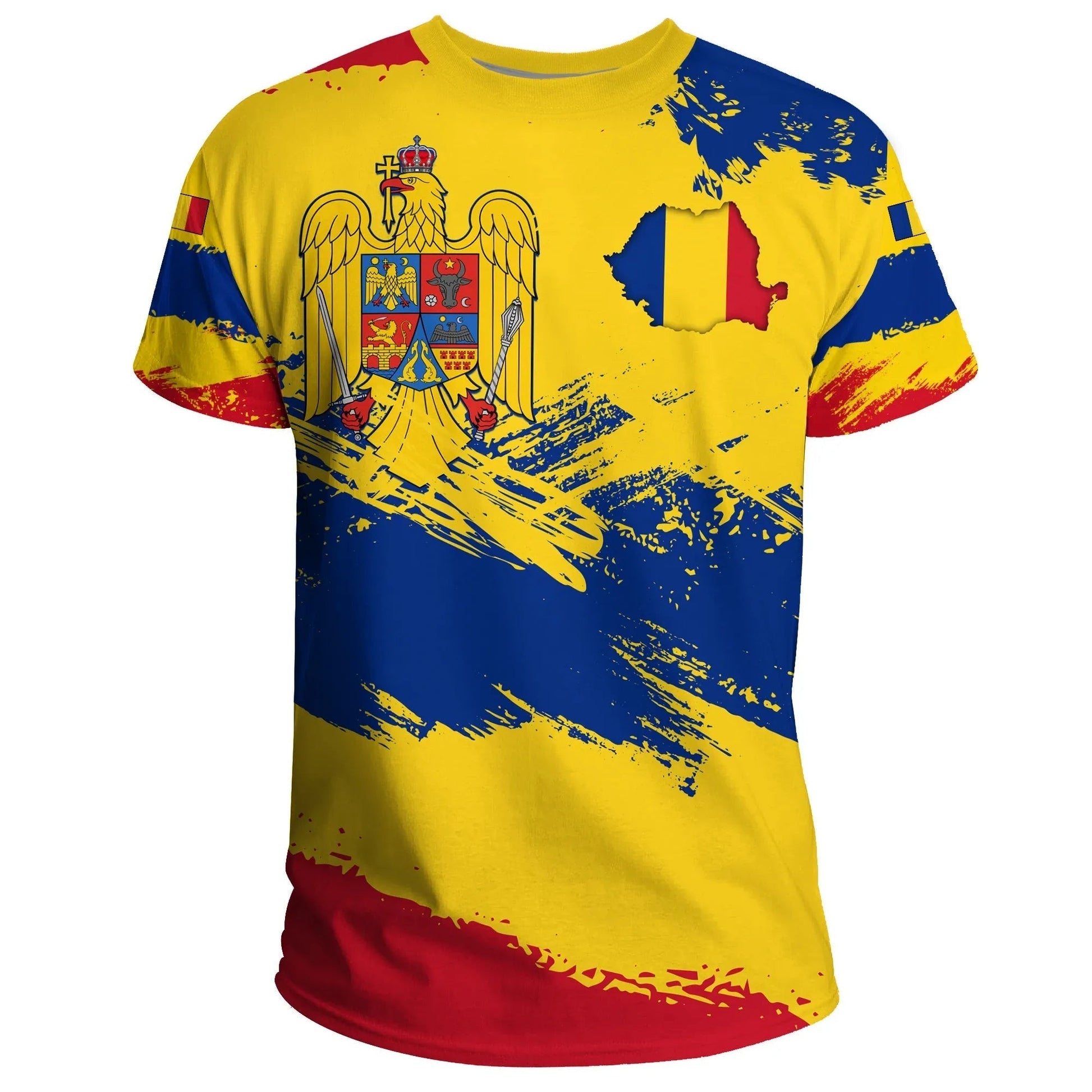 Romania T-Shirt Romania Flag Brush Graphic Tee