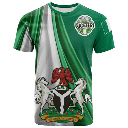 Nigeria T-Shirt Nigerian Waving Flag With Coat Of Arms Graphic Tee