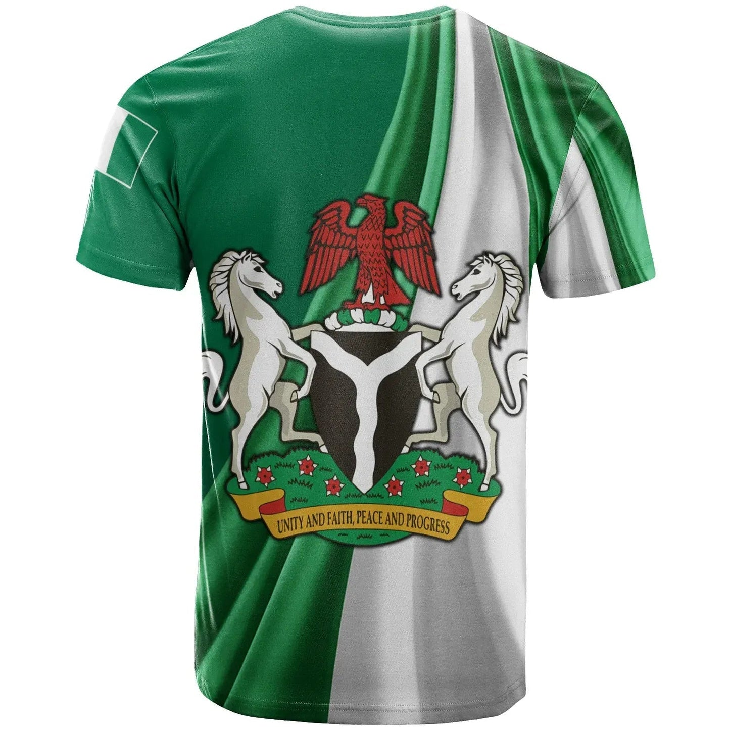 Nigeria T-Shirt Nigerian Waving Flag With Coat Of Arms Graphic Tee