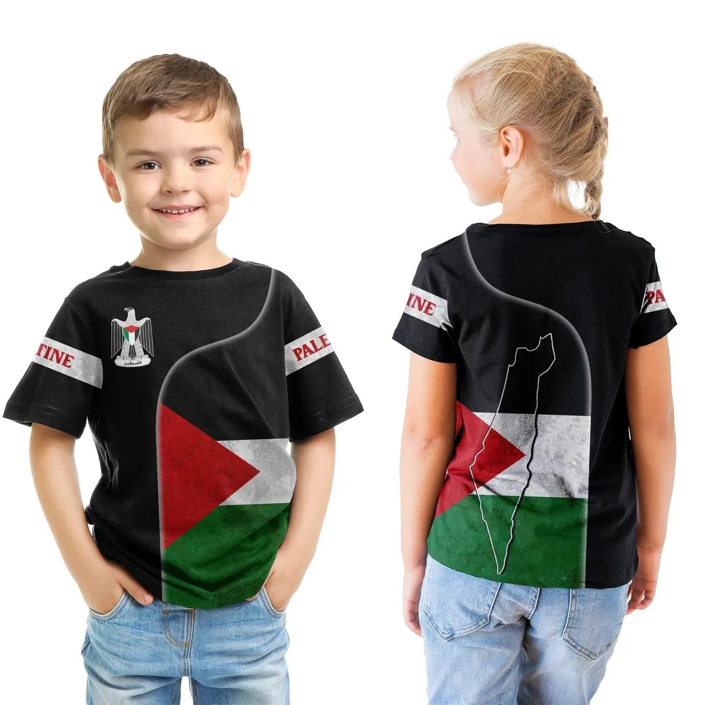 Palestine Flag T-Shirt Kid Coat Of Arms Graphic Tee