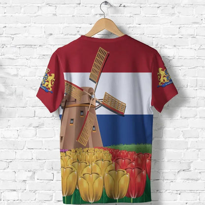 Netherlands Windmill and Tulips T-Shirt Graphic Tee